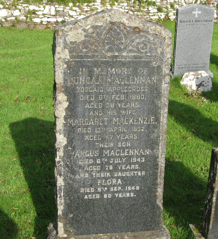 Photo of headstones/Duncan MacLennan died 1880 MI Applecross